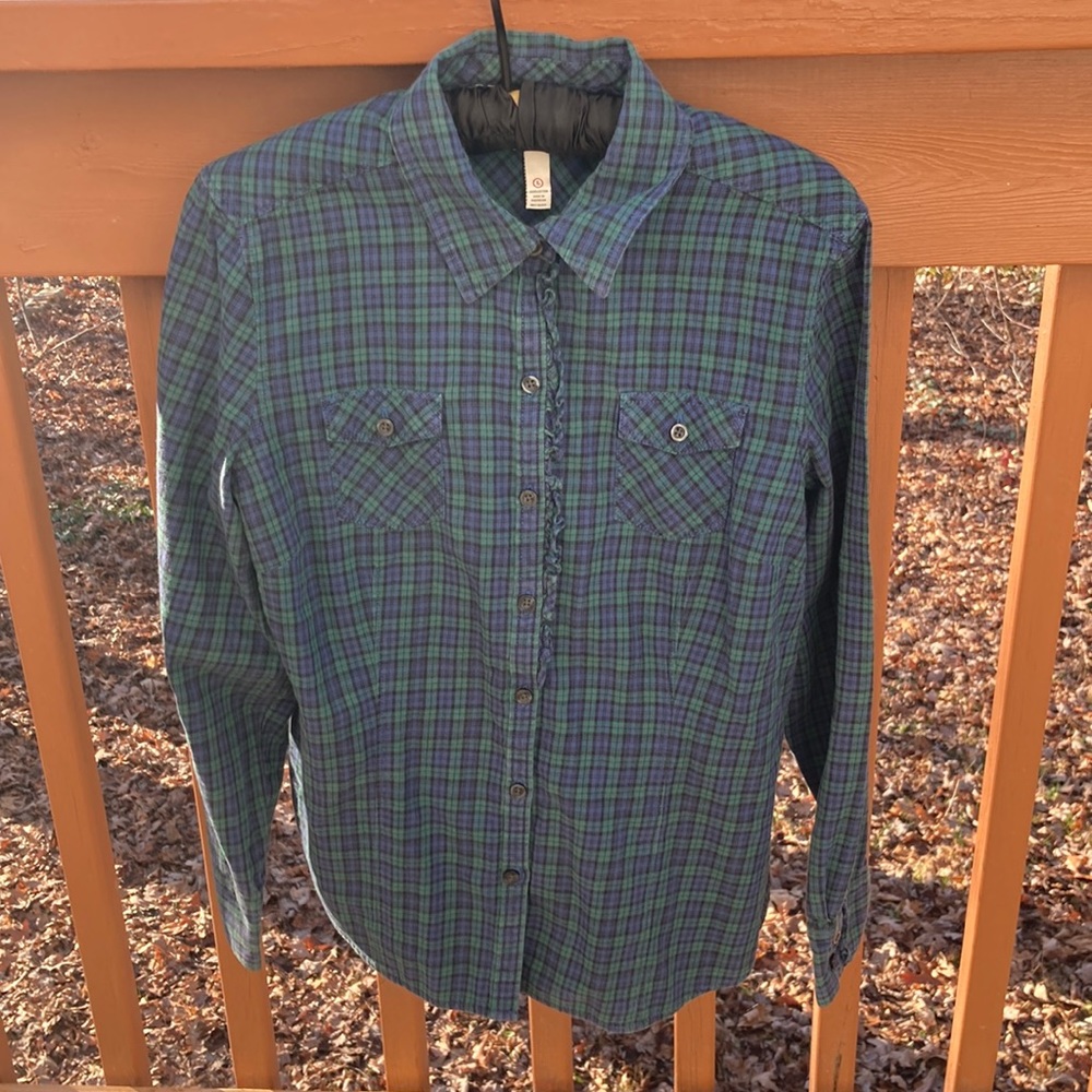 Bass cotton plaid green shirt